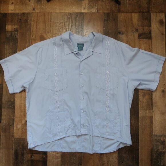 TropiCool Mens 4XL Light Blue Embroidred Button Up Hawaiian Camp Shirt - Picture 2 of 6